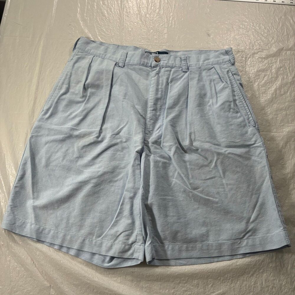 Vtg Polo Ralph Lauren Tyler Short Men 34 Blue Oxford Cotton Pleated Chino Preppy